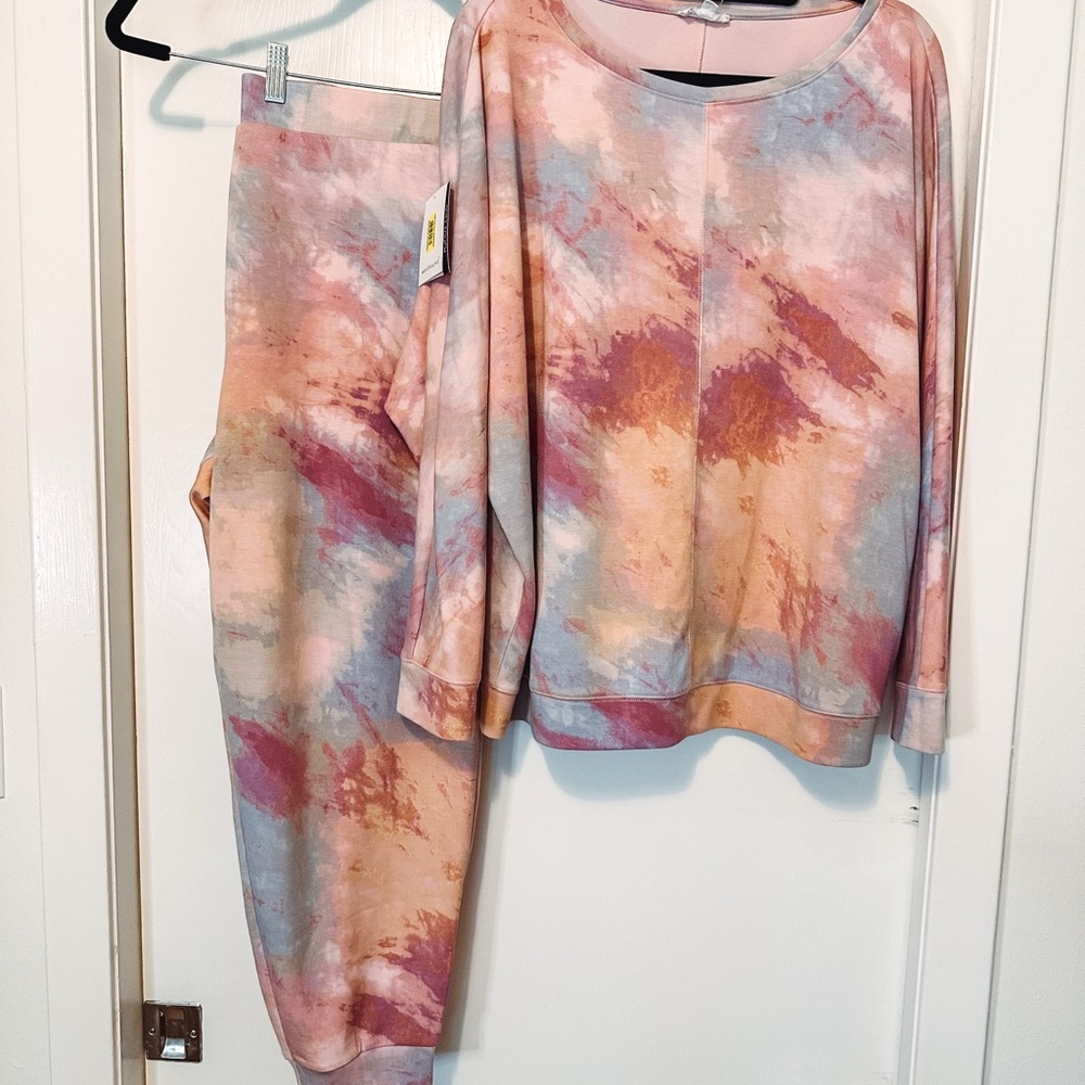 Matching Tie-Dye Lounge Athleisure Set in Pink, Blue & Orange Size XL
